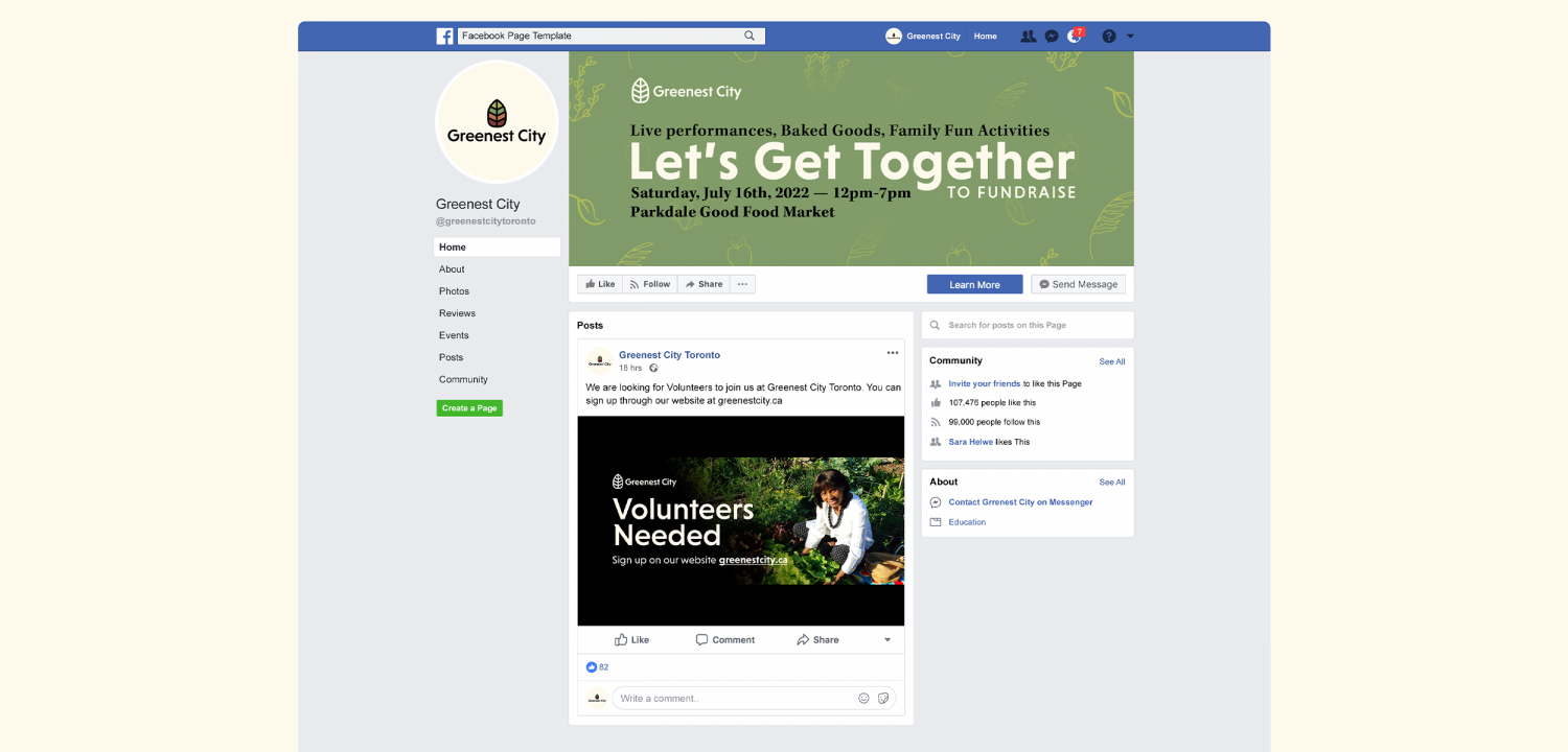 A Facebook page for a Greenest City Facebook rebranding