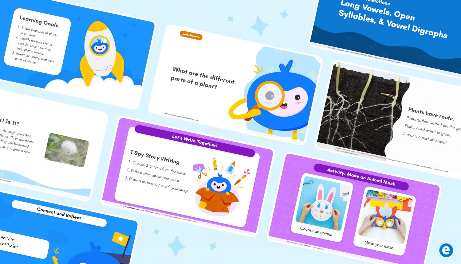 Lessons design from primary grade band, with mascot design and activity sections.