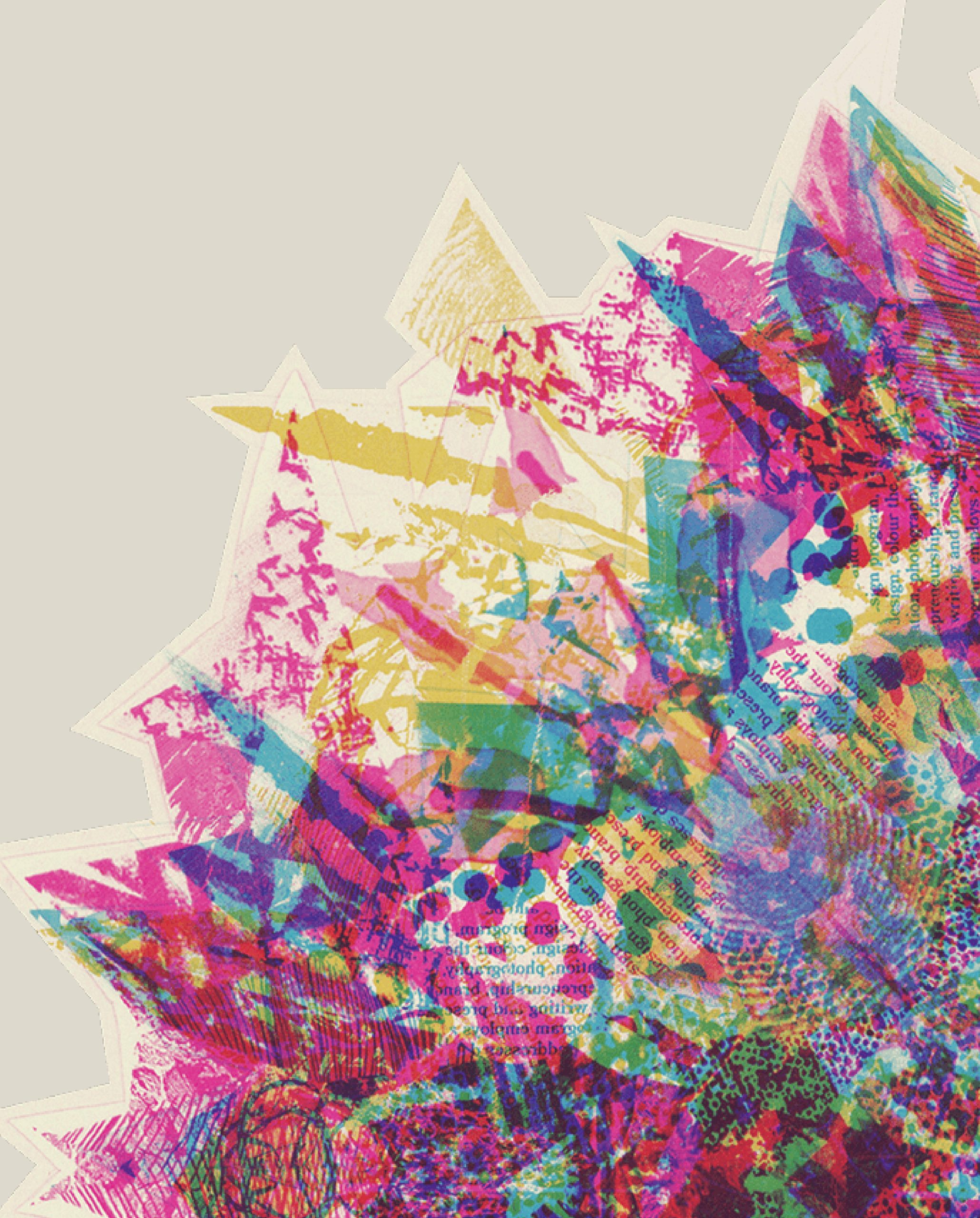 Very cool superposing design with flashy colors and transparency effects.